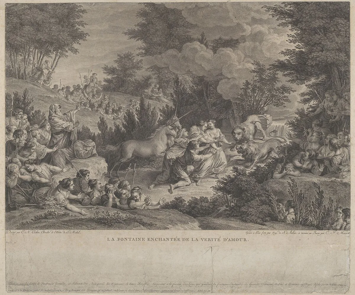 The Enchanted Fountain of Love's Truth (La Fontaine Enchantée de la Verité d'Amour) — Augustin de Saint-Aubin|Charles Nicolas Cochin II|Charles François Adrien Macret