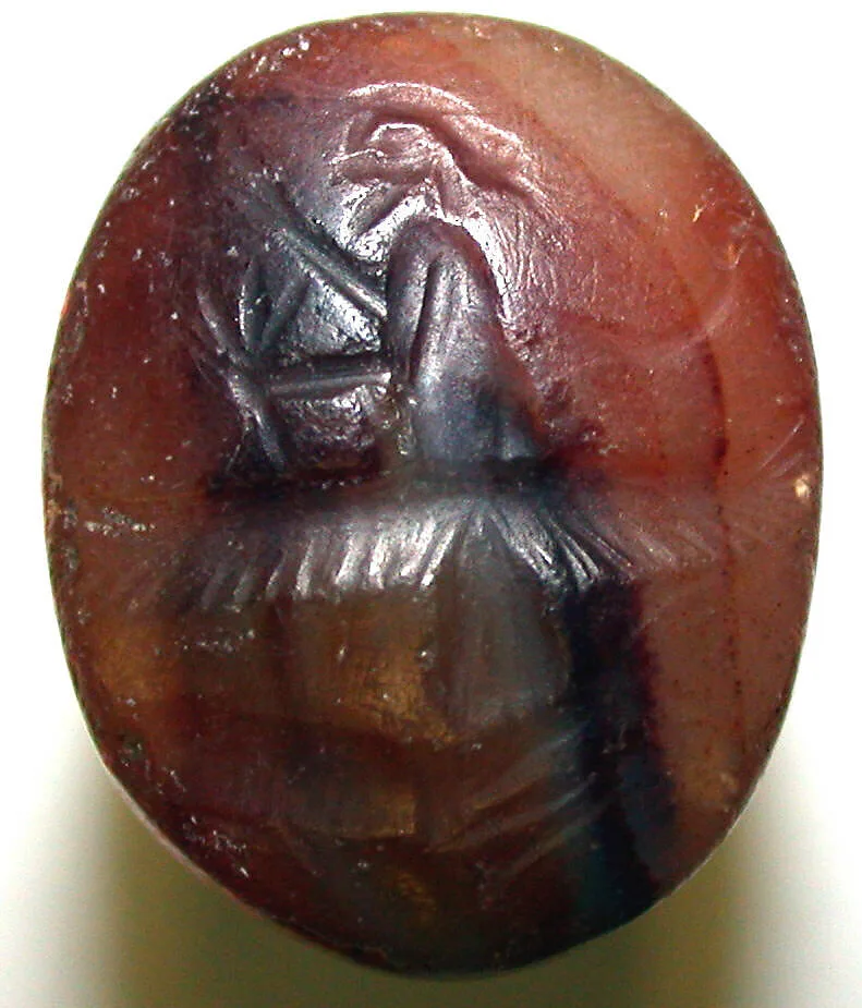 Stamp seal (oval conoid) with deity — Unknown