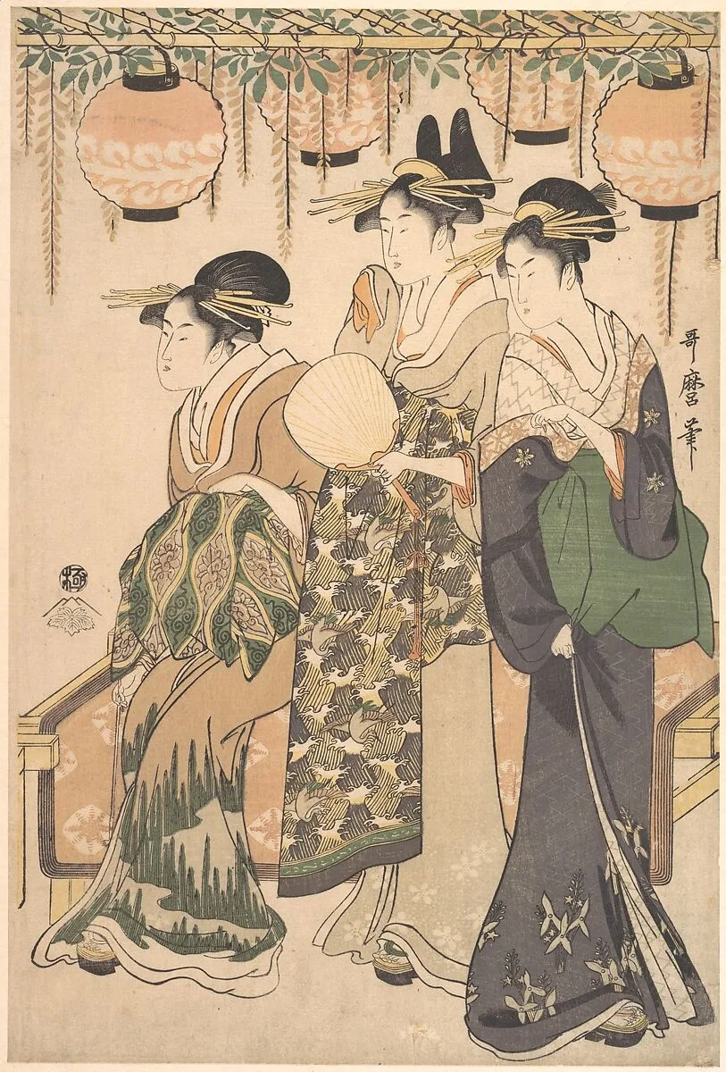 藤棚下の遊女たち|Courtesans Beneath a Wisteria Arbor (Fuji dana shita no yūjo tachi) — Kitagawa Utamaro