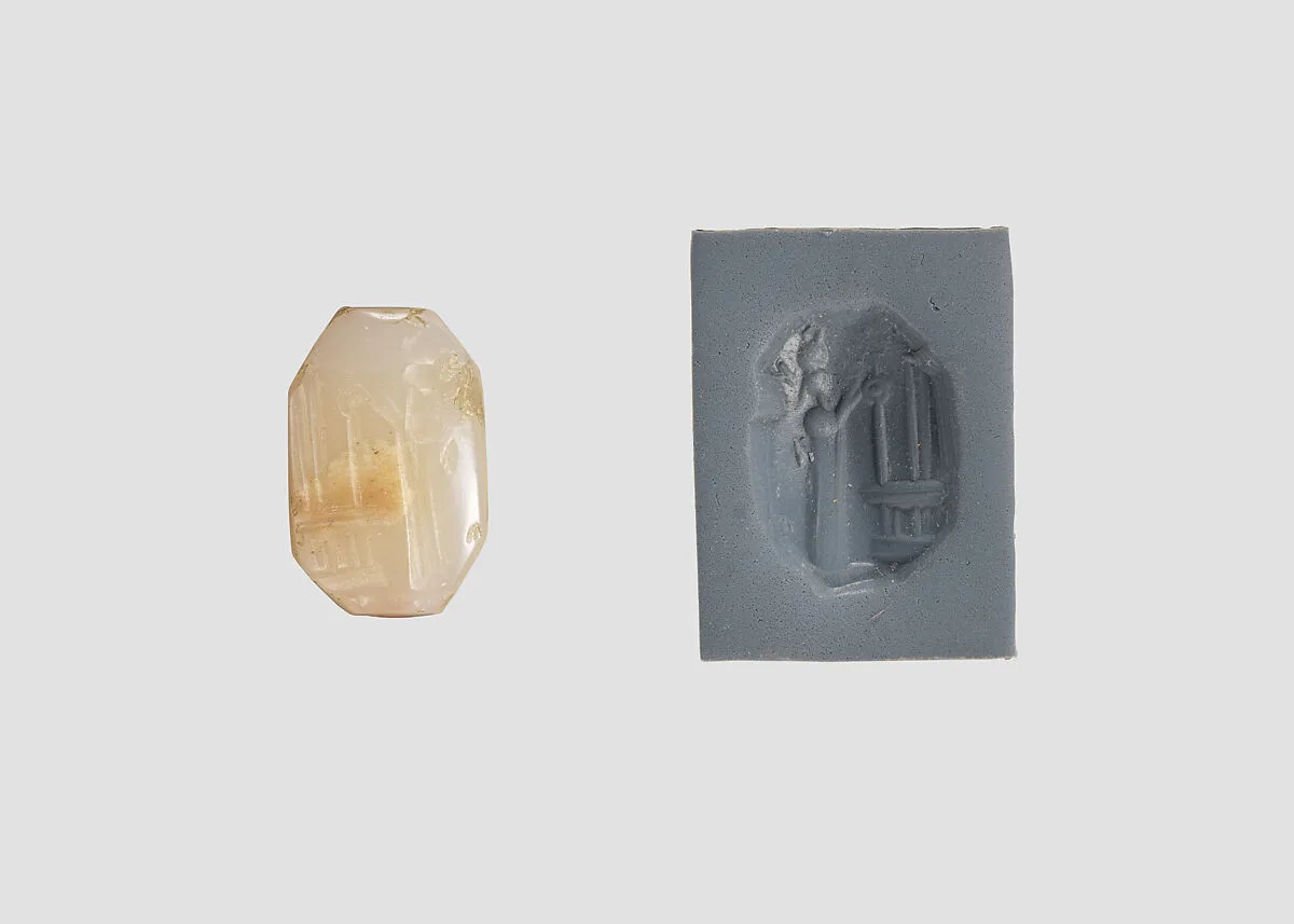 Stamp seal (octagonal pyramid) with cultic scene — Unknown