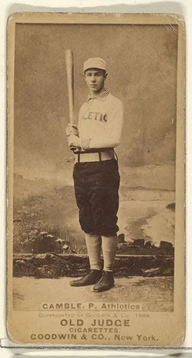 Gamble, Pitcher, Philadelphia Athletics, from the Old Judge series (N172) for Old Judge Cigarettes