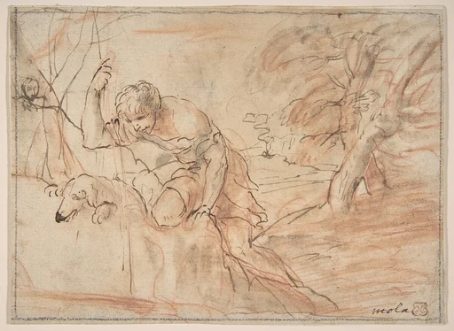 Framed Sketch for a Man, a Dog and a Tree
