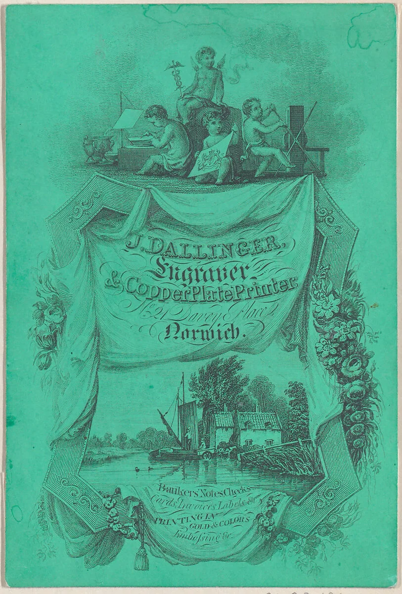 Trade card for J. Dallinger, Engraver and Copper Plate Printer — Anonymous, British, 19th century