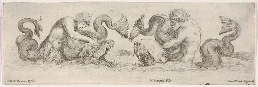 Two Tritons wrestling with other Sea Creatures, Plate 13 from: 'Decorative friezes and foliage' (Ornamenti di fregi e fogliami)