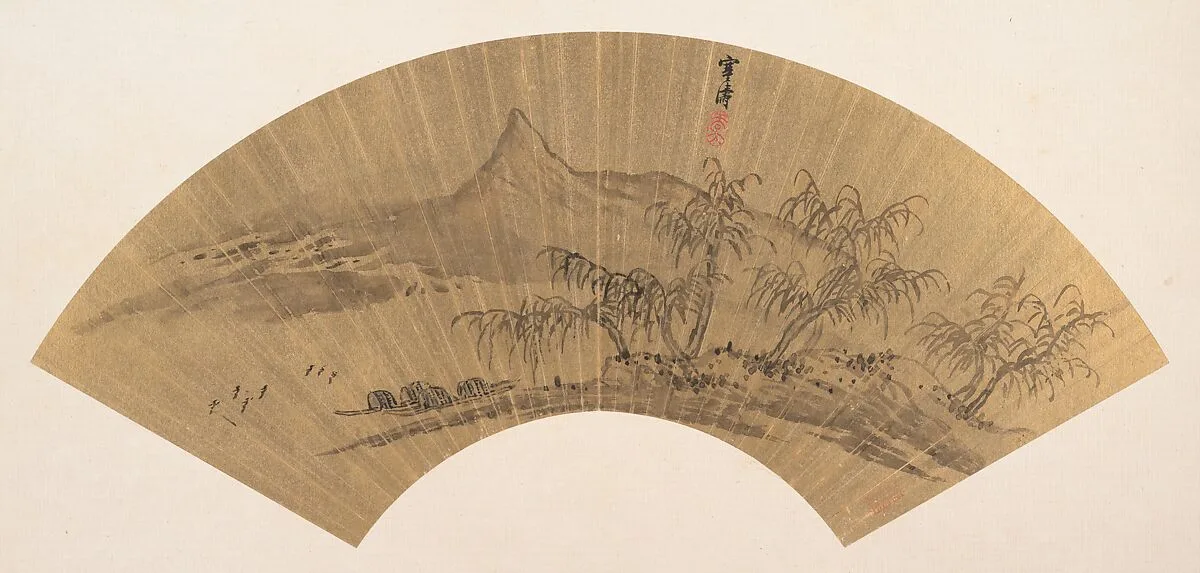 清 吳山濤 山水圖 扇|Riverscape with moored boats — Wu Shantao