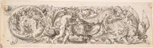 Frieze with Acanthus Scrolls and a Man (Hercules?) fighting a Lion