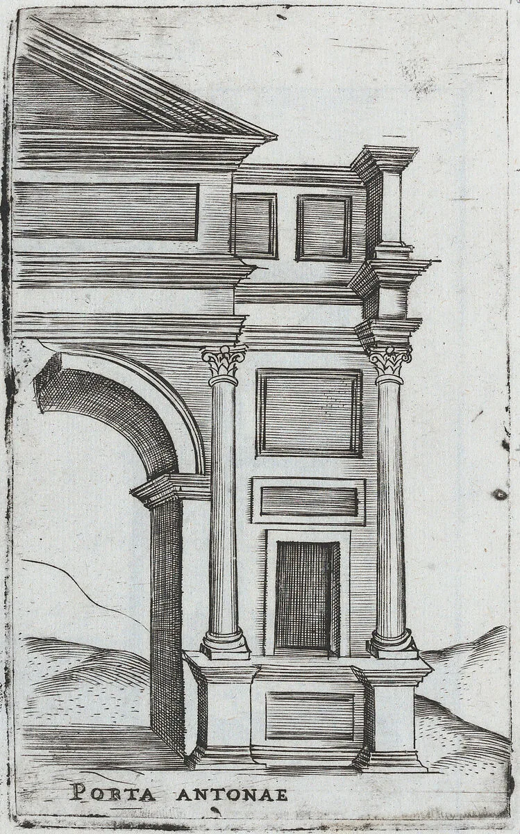 Palatium Maius Ro, from a Series of Prints depicting (reconstructed) Buildings from Roman Antiquity — Monogrammist G.A. & the Caltrop