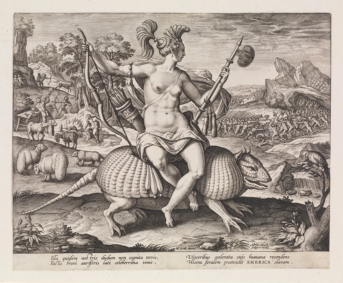 Allegory of America, from the Four Continents — Adriaen Collaert|Maerten de Vos