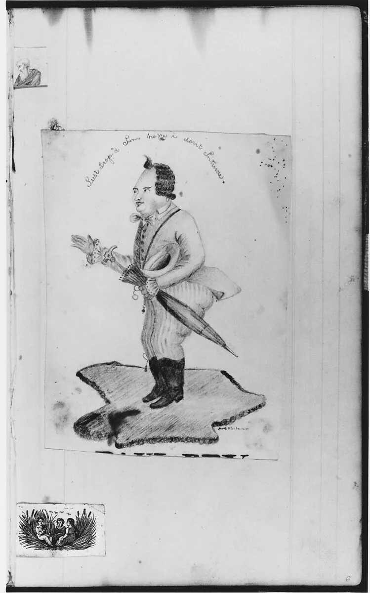 Man with Umbrella, Head of Man, Newspaper Engraving (from Sketchbook) — John William Casilear