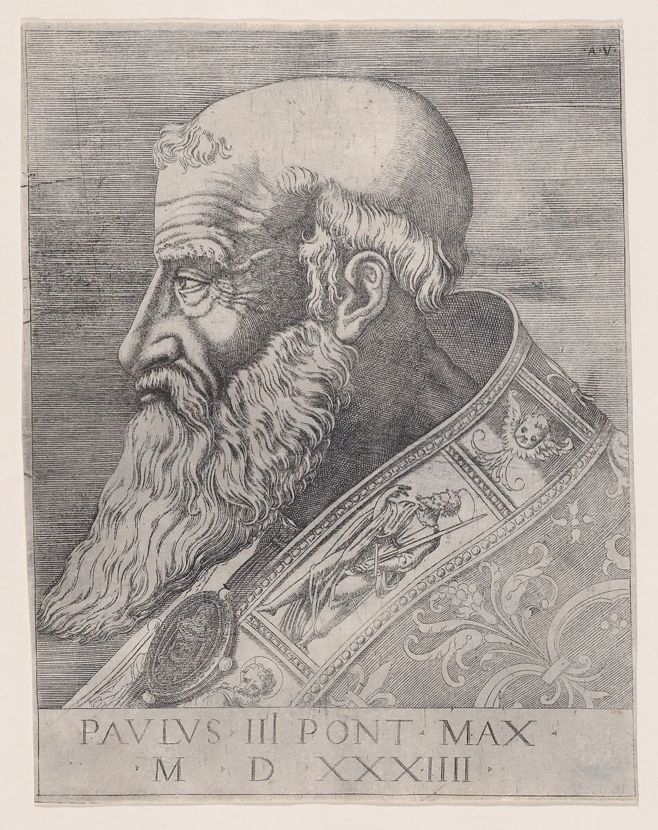 Pope Paul III, Bareheaded — Agostino Veneziano (Agostino dei Musi)