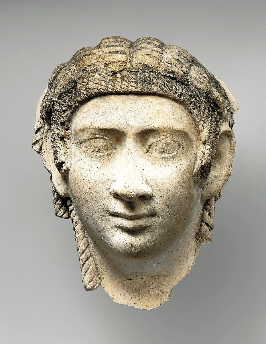 Mask of a woman with corkscrew locks and bang — Unknown