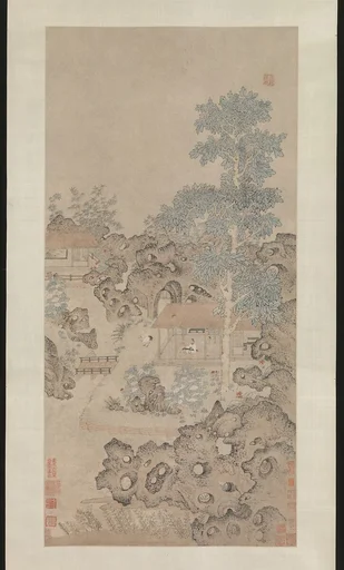 明 佚名 琴鶴圖 軸|Playing the zither for a crane