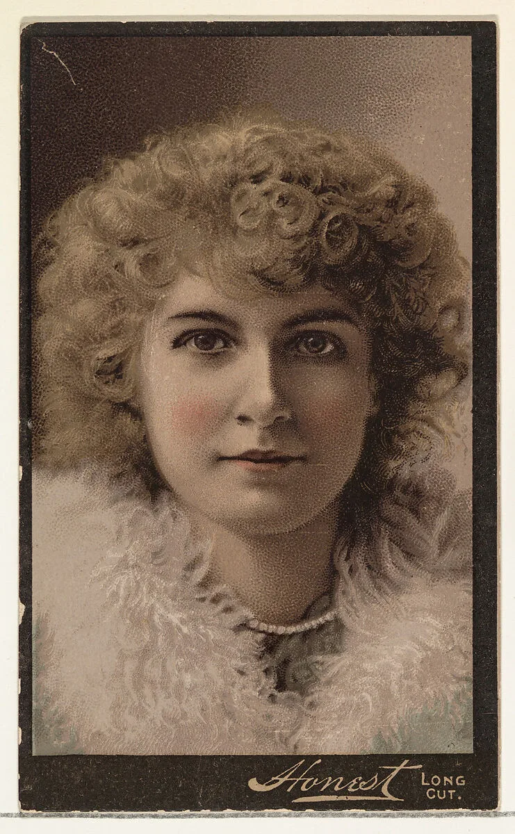 Blonde actress wearing white fur collar, from Stars of the Stage, Third Series (N131) issued by Duke Sons & Co. to promote Honest Long Cut Tobacco — American Tobacco Company|W. Duke, Sons & Co.|Joseph P. Knapp