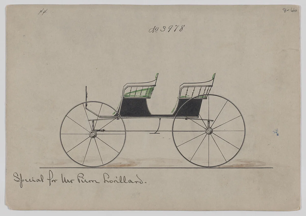 Design for 2 seat Side Bar Phaeton or Wagon (?), no top, no. 3978 — Brewster & Co.|Herman Stahmer