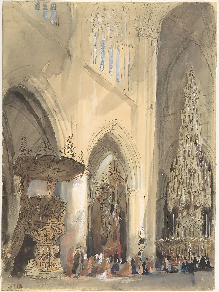 Interior of the Church of St. Jacques, Louvain — Genaro (Jenaro) Pérez Villaamil