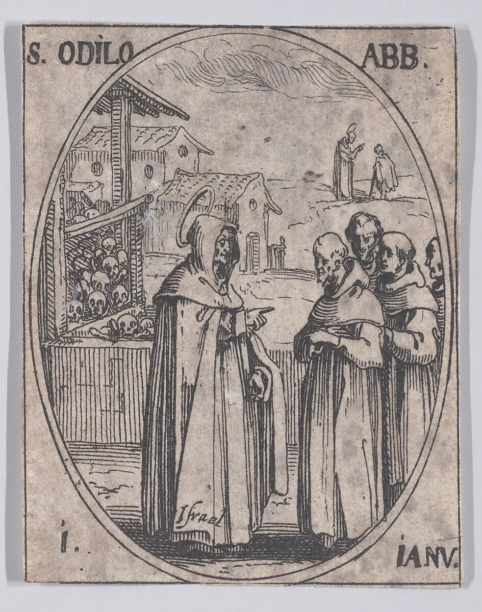 S. Odilon, abbé (St. Odilo, Abbot), January 1st, from "Les Images De Tous Les Saincts et Saintes de L'Année" (Images of All of the Saints and Feast Days of the Year) — Jacques Callot|Israël Henriet