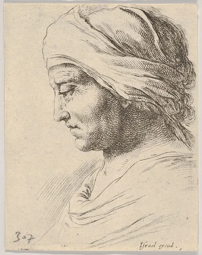 Plate 16: head of an old man in profile with a cloth tied around his head, from 'The Book for Learning to Draw' (Livre pour apprendre à dessiner)