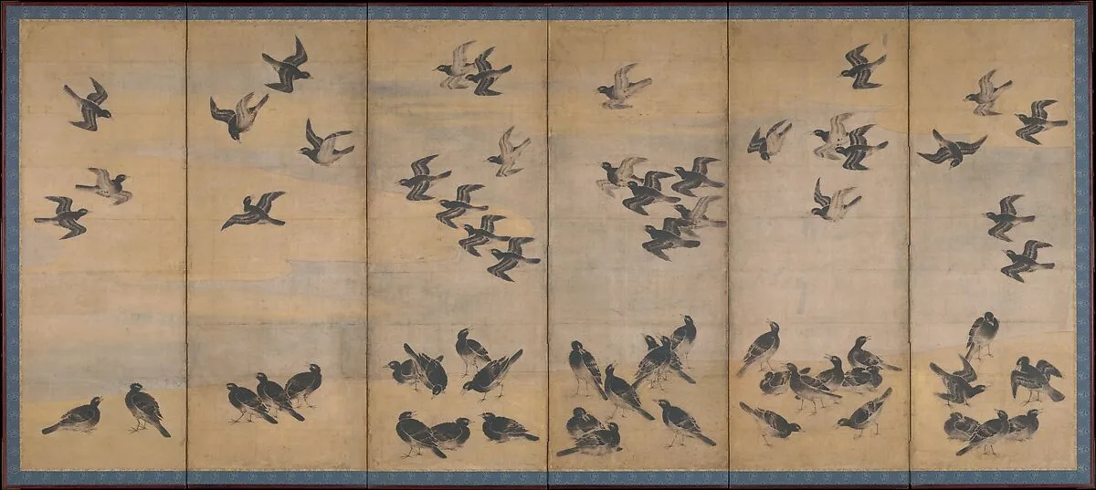 叭々鳥図屏風|Mynah Birds — Unidentified artist