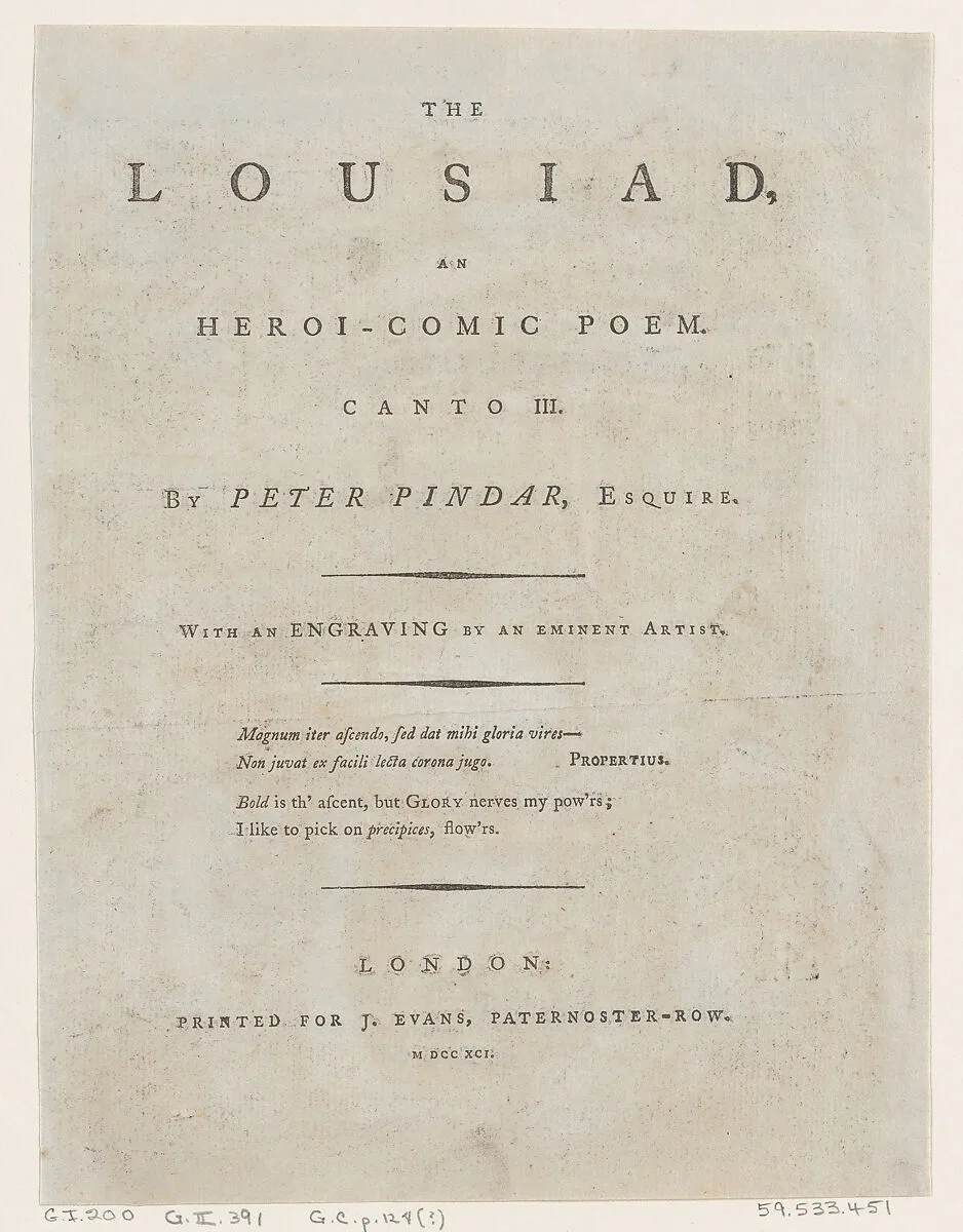 The Lousiad by Peter Pindar, Frontispiece — Thomas Rowlandson|George Kearsley