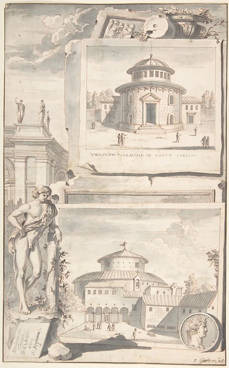 A Reconstruction of the Temple of Divus Claudius in Monte Coelio (above) and a View of the Ruins (below) — Jan Goeree