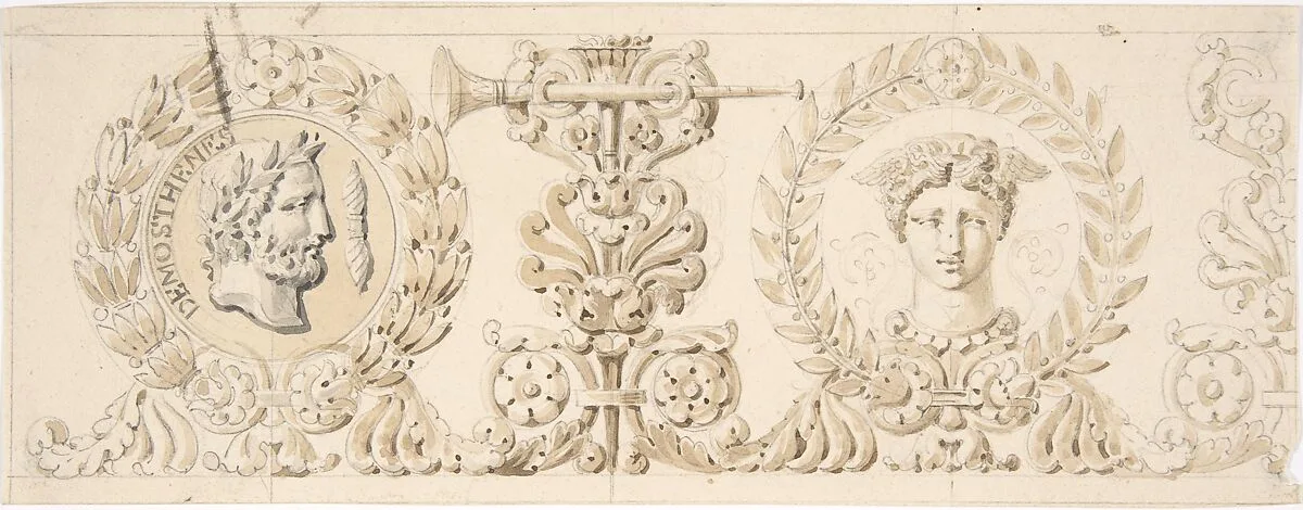 Classical Frieze with Head of Demosthenes — Anonymous, French, 18th century