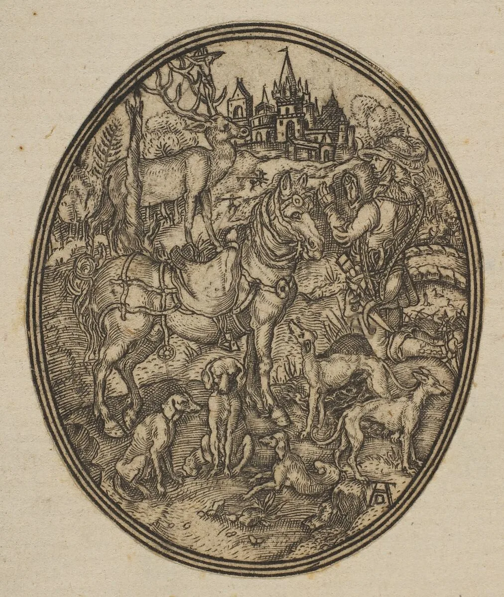 Saint Eustace (reduced reverse copy in oval) — Albrecht Dürer