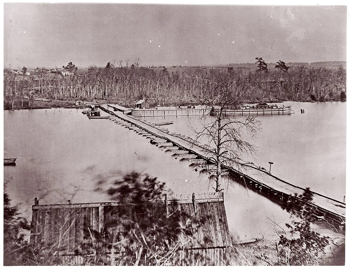 Pontoon Bridge, Broadway Landing, Appomattox River — William Frank Browne|Mathew B. Brady