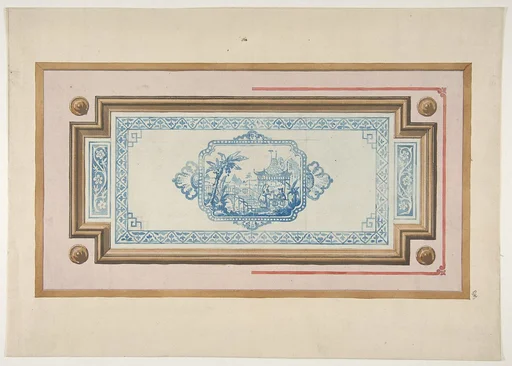 Design for the decoration of a ceiling with a Chinese blue and white design