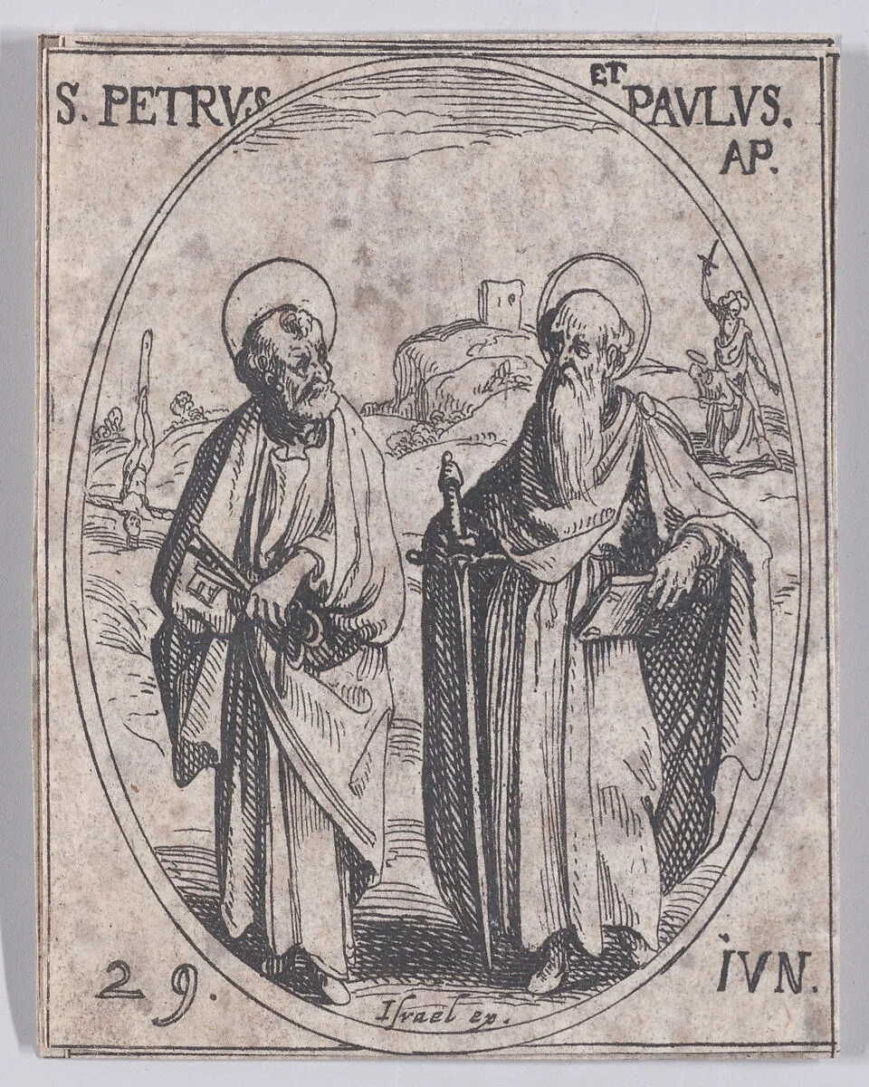 S. Pierre et S. Paul, apôtres (St. Peter and St. Paul, Apostles), June 29th, from "Les Images De Tous Les Saincts et Saintes de L'Année" (Images of All of the Saints and Religious Events of the Year) — Israël Henriet|Jacques Callot