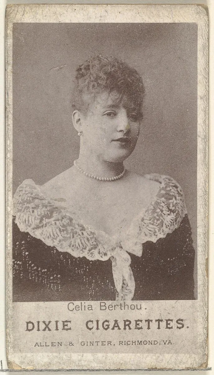 Celia Berthou, from the Actresses series (N67) promoting Dixie Cigarettes for Allen & Ginter brand tobacco products — Allen & Ginter