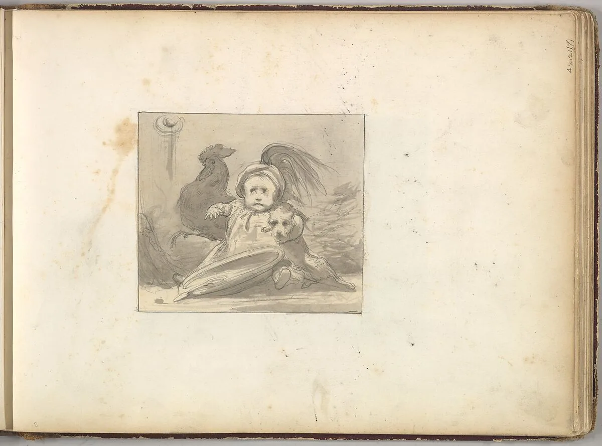 A Baby in 16th century Dress with a Rooster and a Dog (in Sketch Book With Drawings on Twenty-six Leaves) — Frederic, Lord Leighton