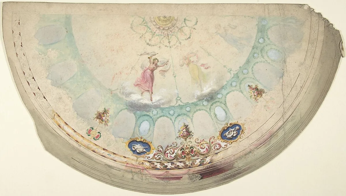 Half of a Circular Ceiling Design with Nymphs — Anonymous, British, 19th century
