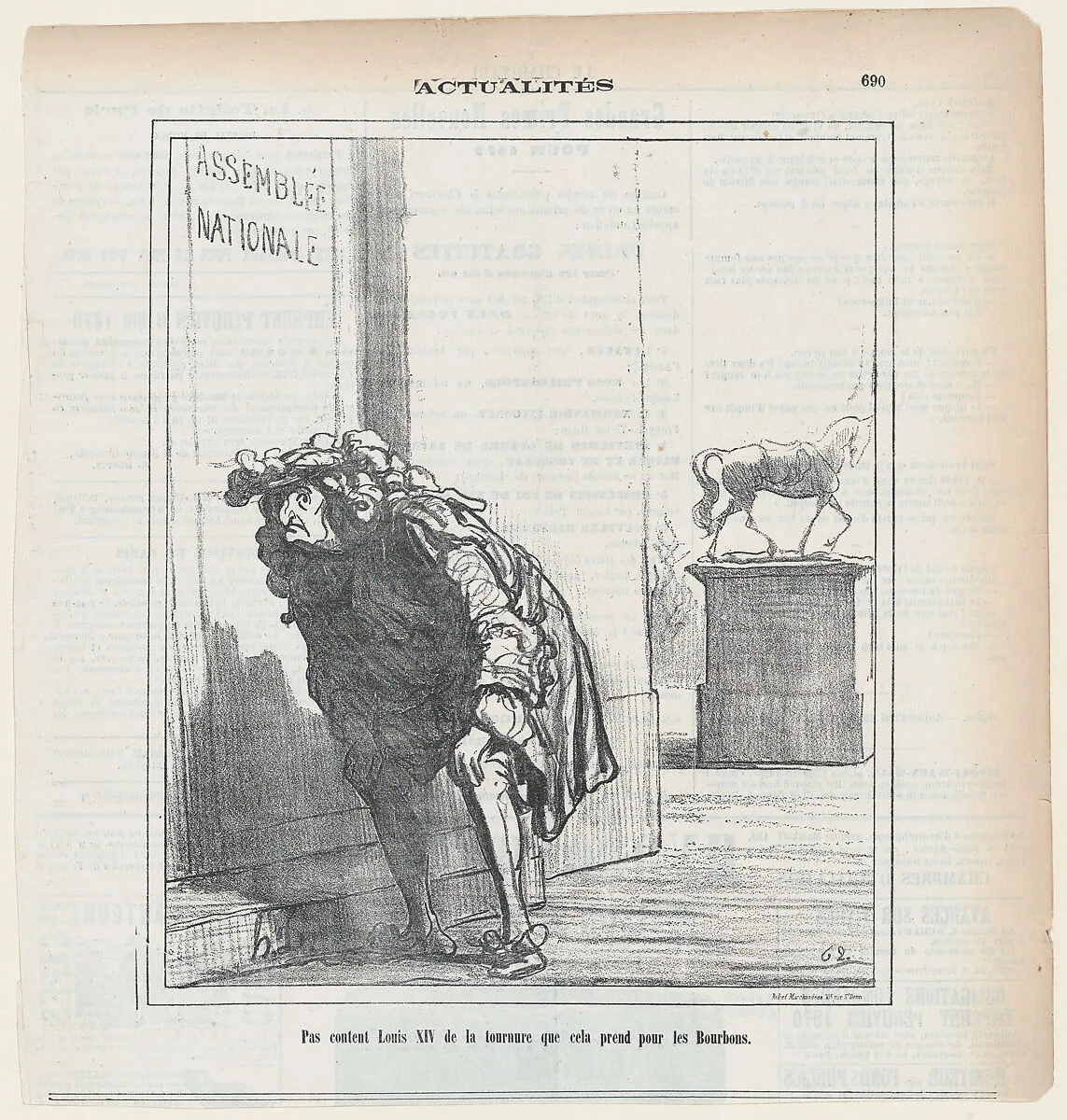 Louis XIV troubled at the prospects for the Bourbons, from 'News of the day,' published in Le Charivari, December 22, 1871 — Honoré Daumier|Louis XIV, King of France