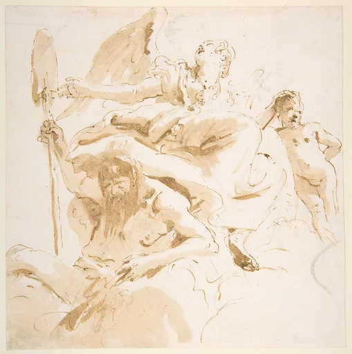 Winged Female Figure, River God, and a Nude Boy