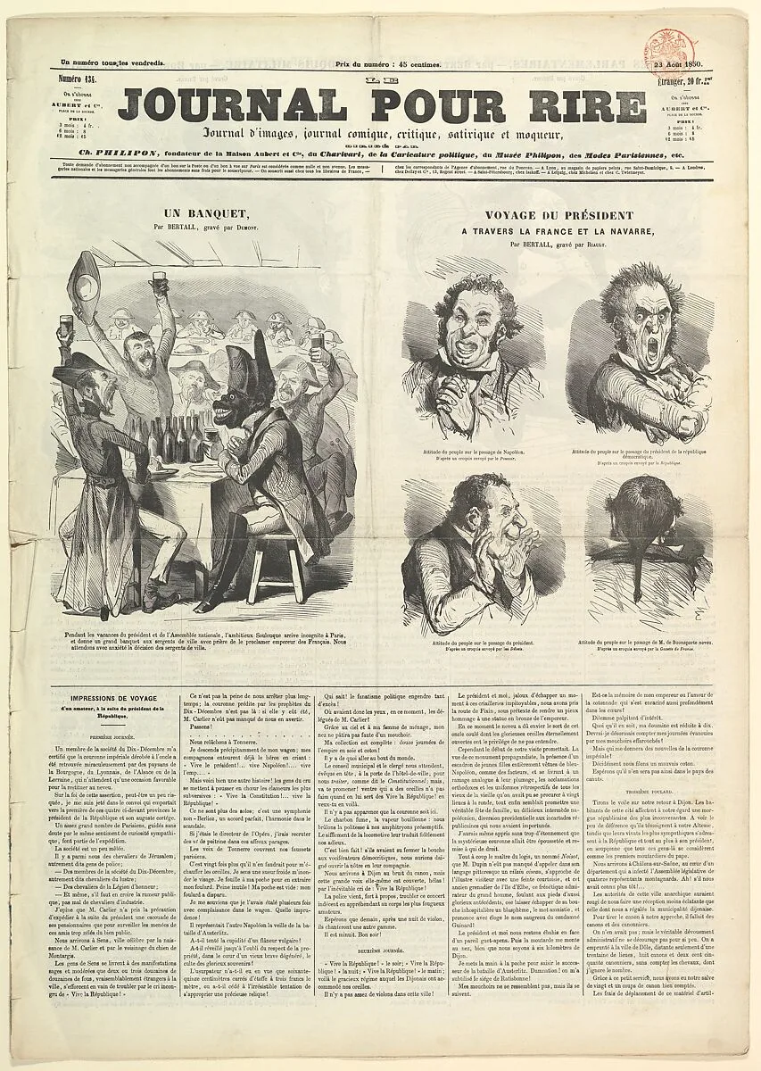Le Journal Pour Rire, Journal d'Iimages, Journal Comique, Critique, Satirique et Moqueur, August 23, 1850 — Charles Philipon