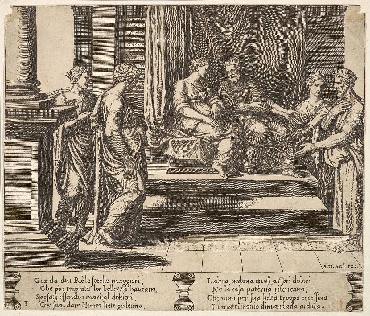 Plate 3: Psyche's two sisters are married to kings, from "The Fable of Psyche" — Master of the Die|Antonio Salamanca|Michiel Coxie (I)
