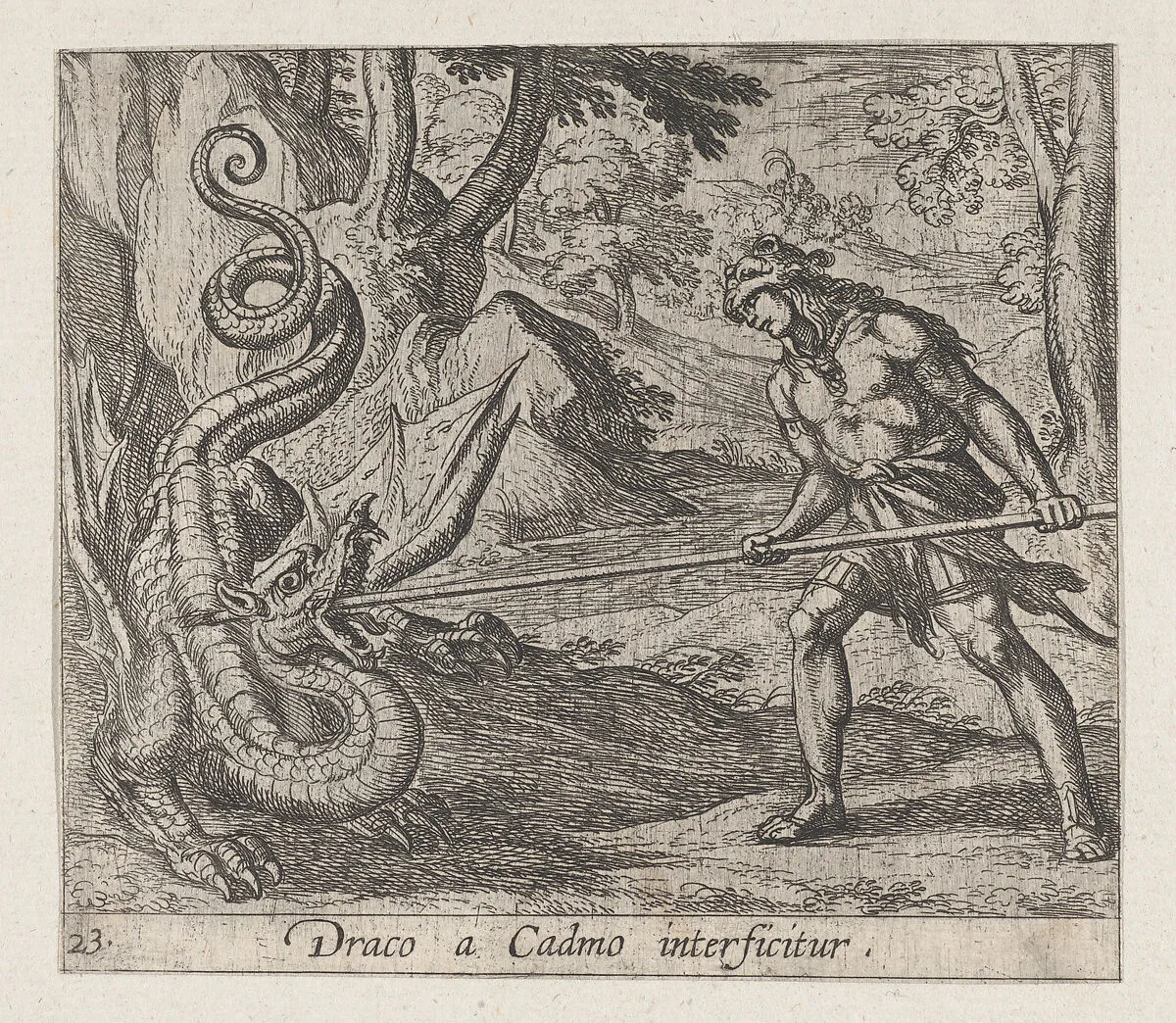 Plate 23: Cadmus Killing the Serpent (Draco a Cadmo interficitur), from Ovid's 'Metamorphoses' — Antonio Tempesta