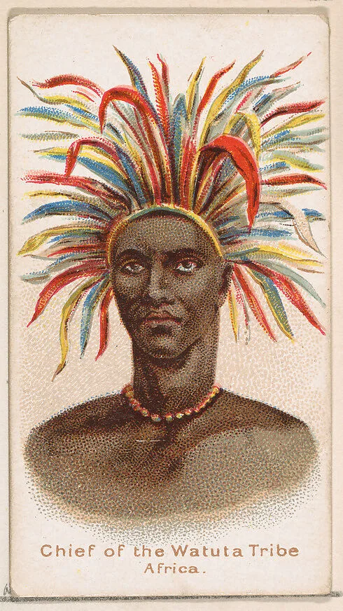 Chief of the Watuta Tribe, Africa, from the Savage and Semi-Barbarous Chiefs and Rulers series (N189) issued by Wm. S. Kimball & Co. — William S. Kimball & Company