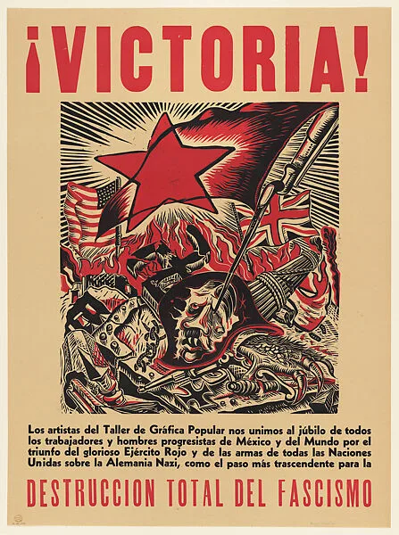 Victory! Poster celebrating the victory over the Nazis at the end of the Second World War — Angel Bracho|Taller de Gráfica Popular