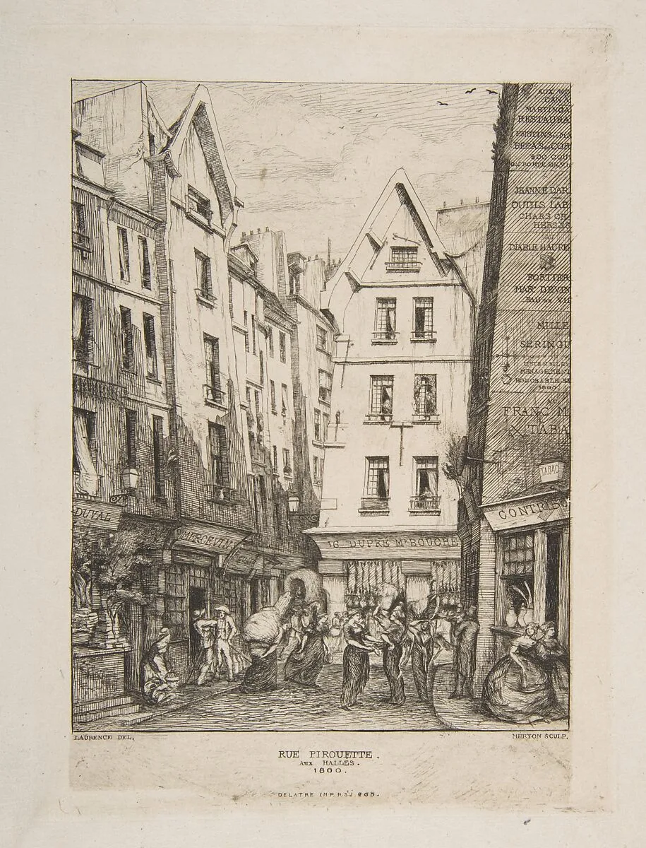 Rue Pirouette aux Halles (Rue Pirouette aux Halles, Paris, after Laurence) — Charles Meryon|Louis-Marie Laurence