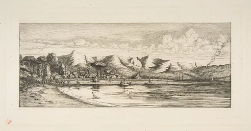 Presqu'île de Banks, Pointe des Charbonniers, Akaroa (Seine fishing off Colliers' Point, Akaroa, Banks Peninsula, 1845)