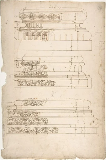 Unidentified, Composite base, elevation; Unidentified, Composite base, elevation; Unidentified, Composite base, elevation (recto) blank (verso)