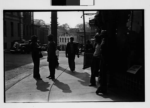[Two 35mm Film Frames: Men on Central Avenue, Ossining, New York]