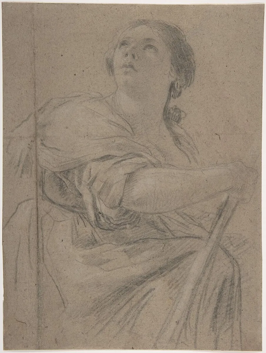 Woman with a Staff Looking Upward — Simon Vouet