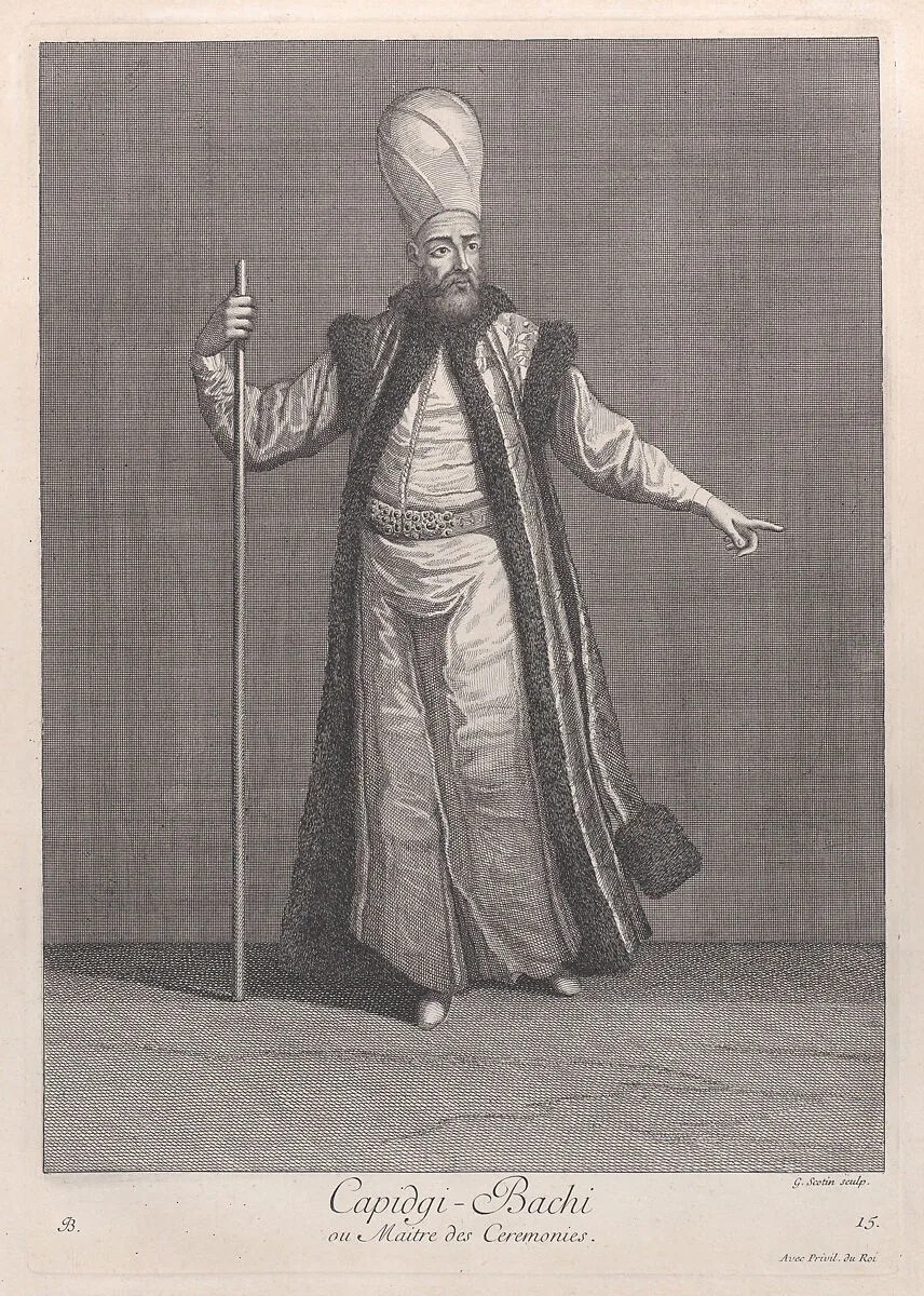 Capidgi-Bachi, ou Maitre des Ceremonies, plate 15 from "Recueil de cent estampes représentent differentes nations du Levant" — Jacques le Hay|Gérard Jean Baptiste Scotin I|Jean Baptiste Vanmour