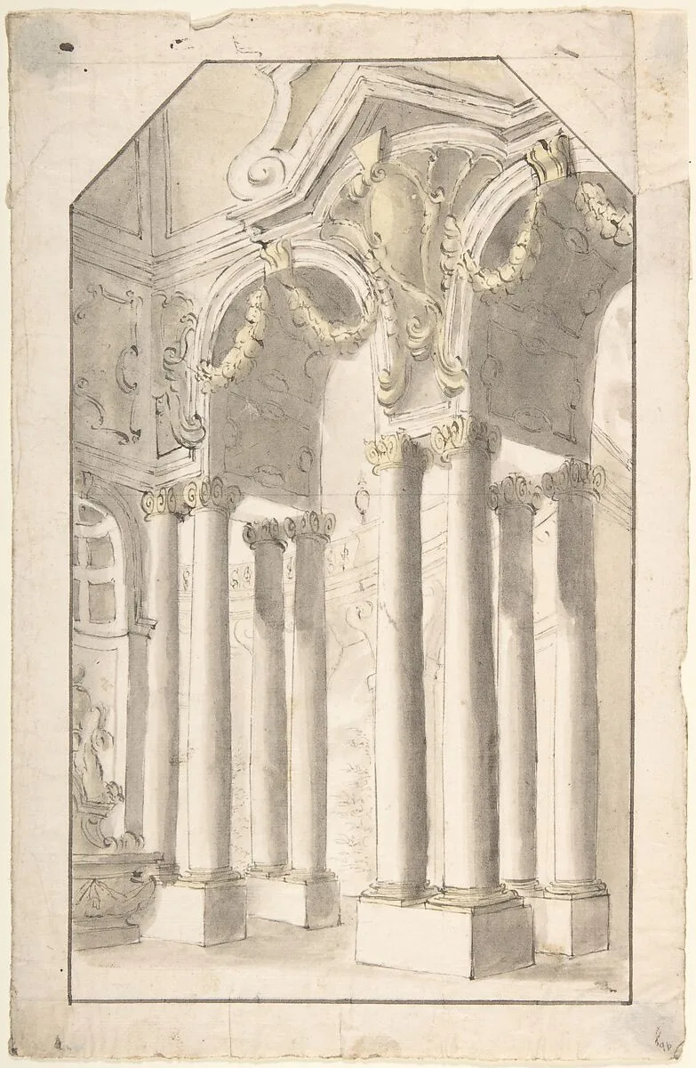 Architectural Perspective: Design for Painted Wall Decoration (?) — Anonymous, Italian, Piedmontese, 18th century