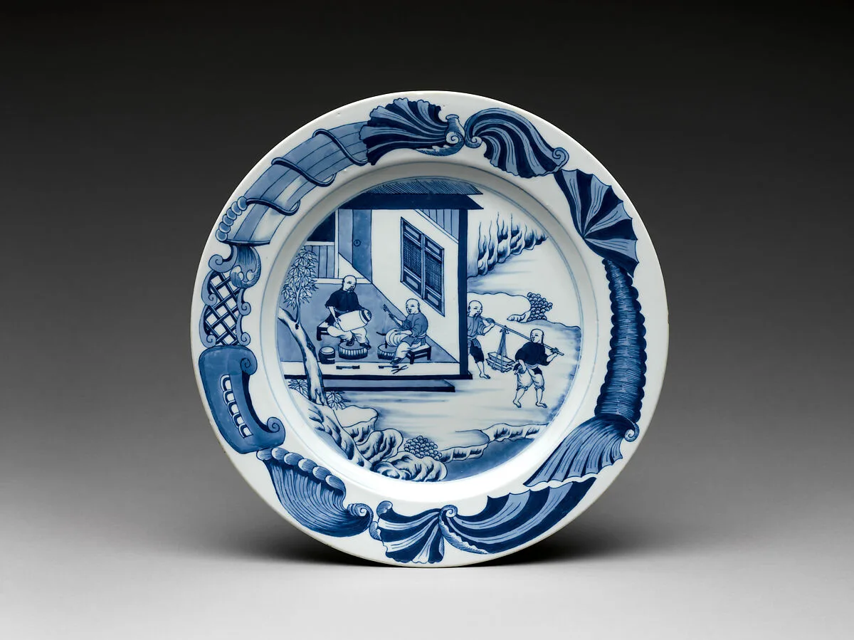 Dish with a scene of tea cultivation (one of a pair) — Unknown