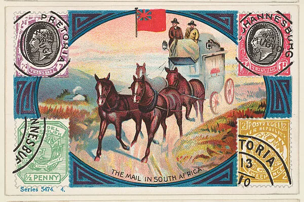The Mail in South Africa, bakery card from the Stamps and Mail Carriers of All Nations series (D73), issued by the Rochester Baking Company — Rochester Baking Company