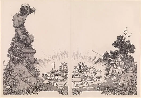 The Magic Meal (for "The Hat Full of Soldiers," The Strand Magazine, January 1916, pp. 104-105) — William Heath Robinson