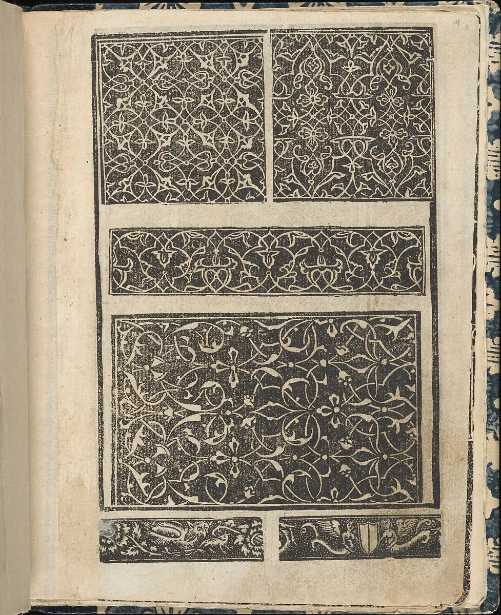 Essempio di recammi, page 14 (recto) — Giovanni Antonio di Nicolini da Sabio e i fratelli|Giovanni Antonio Tagliente